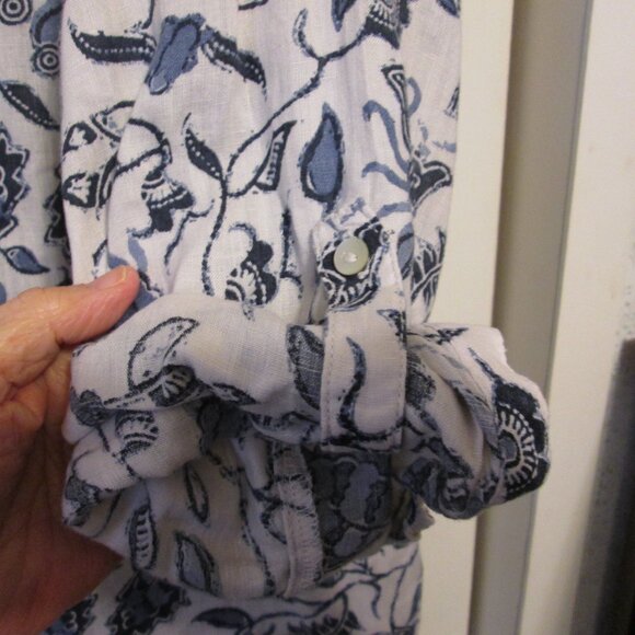 Rachael Zoe 100% Linen Blue & White Floral Tunic Top XL - Picture 2 of 7